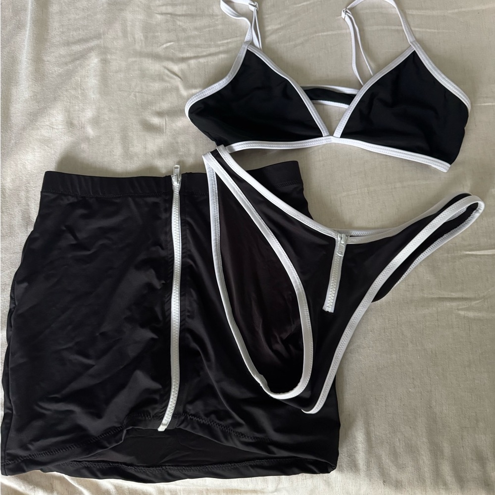 Skims 3 piece zipper swim set - bikini & skirt